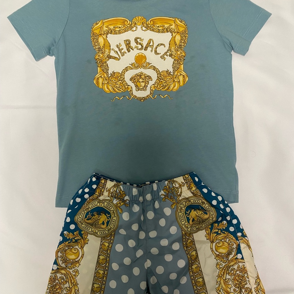 Versace Blue and Gold Polka Dot Shorts